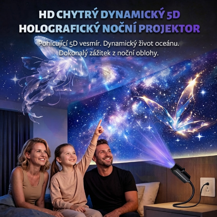 🗼 NOVÁ GENERACE CHYTRÉ HD PROJEKCE Chytrý dynamický 5D holografický noční projektor